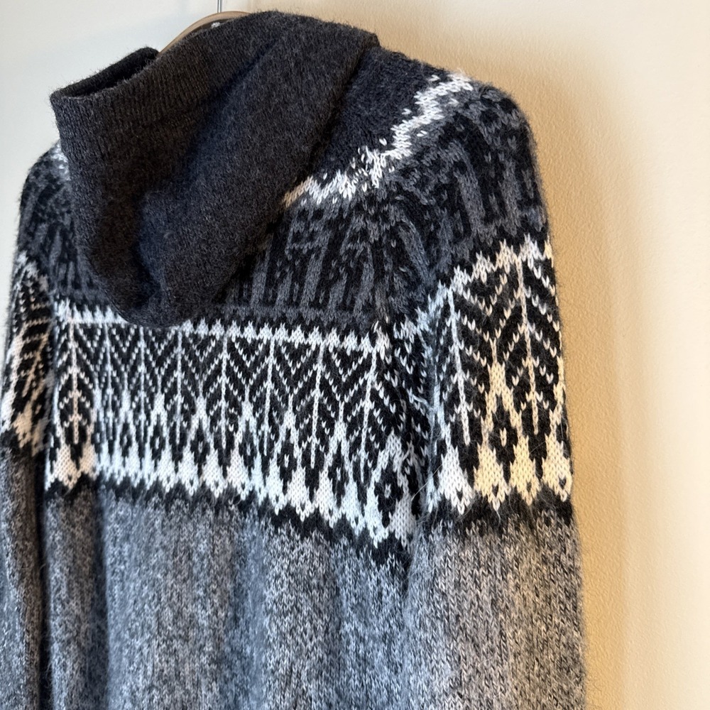 Chasqui Sweater Full Zip Gray Size M Alpaca Bolivia Fair Isle Nordic Hand Knit - Picture 10 of 11